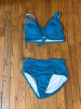 Teal Two-Piece Bikini Set - High Waist Top & Bottom Small